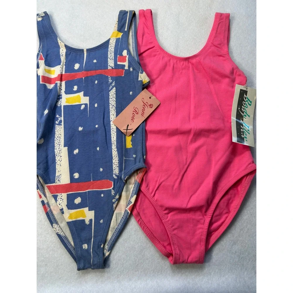 Vintage NWT Girls Leotard Lot 2 Jenni Rose Body Flex Pink Blue Pattern Size 8-10